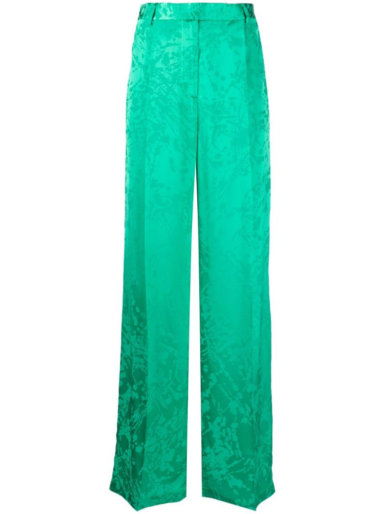 Green Jacquard High Waist Trousers