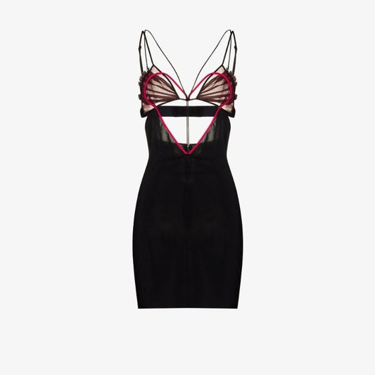 Black Heart Cutout Silk Mini Dress