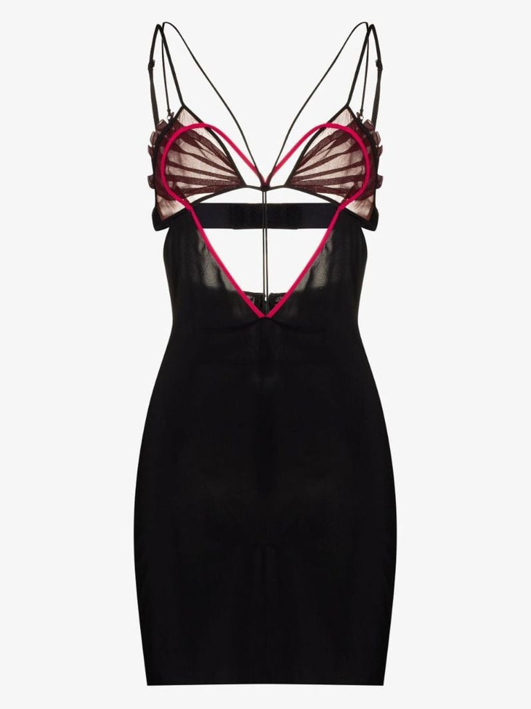 Black Heart Cutout Silk Mini Dress