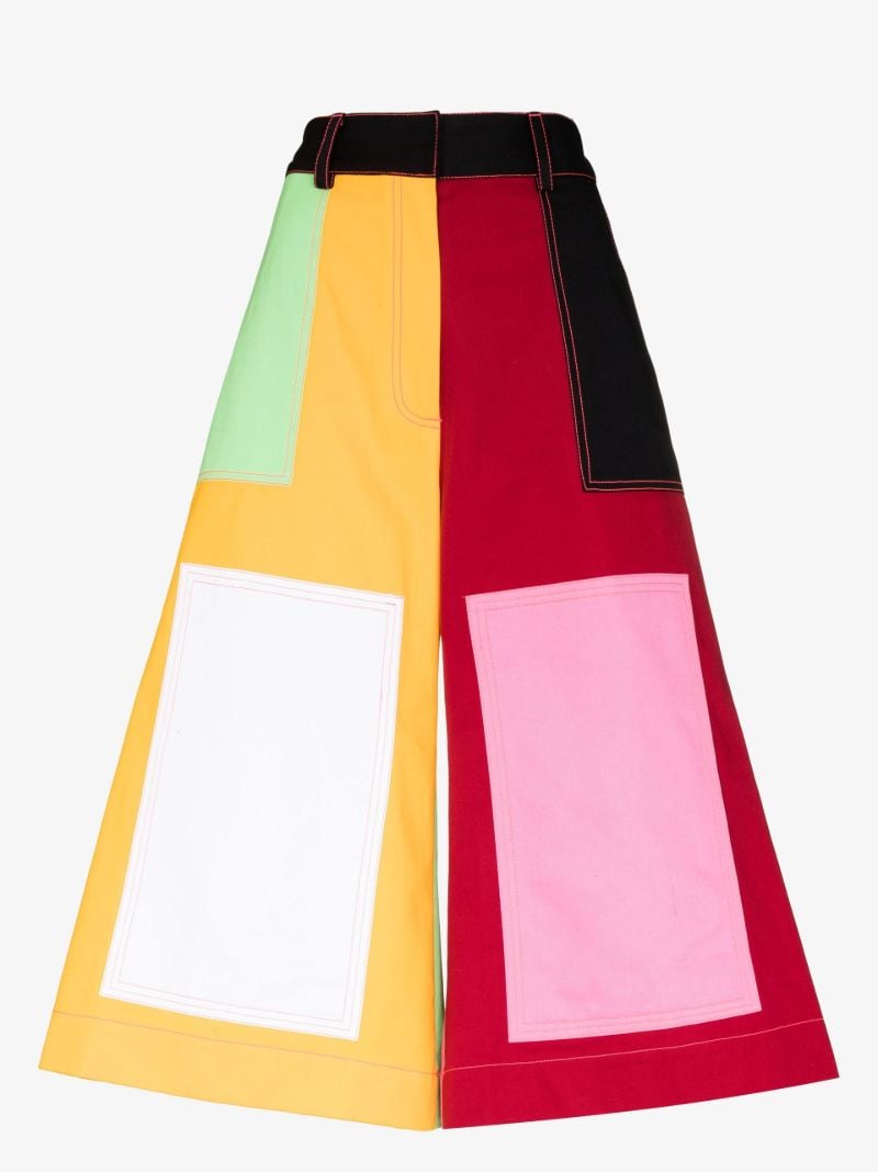Multicolour Panelled Cropped Cotton Trousers