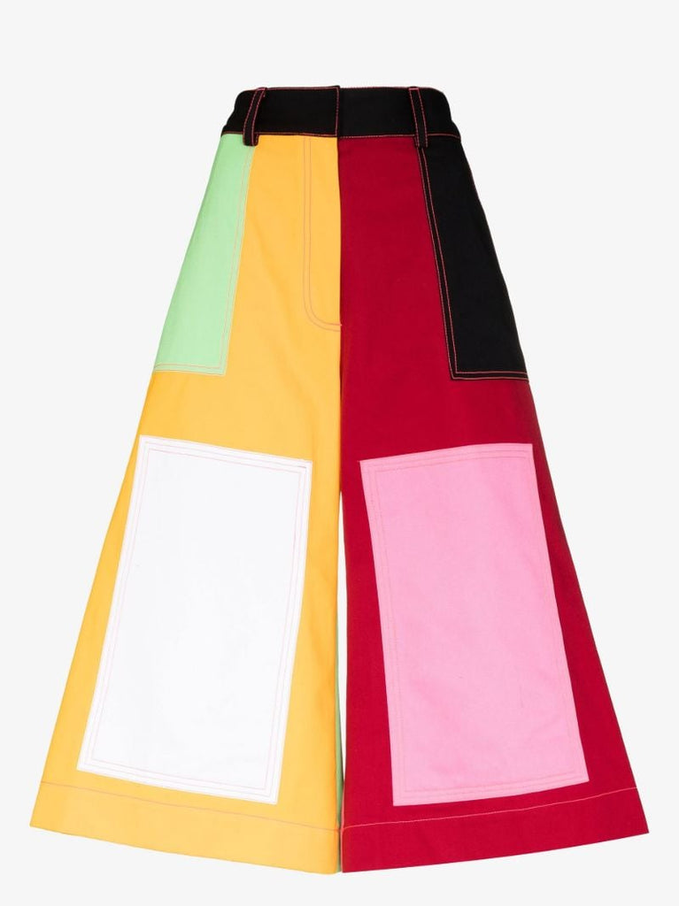 Multicolour Panelled Cropped Cotton Trousers