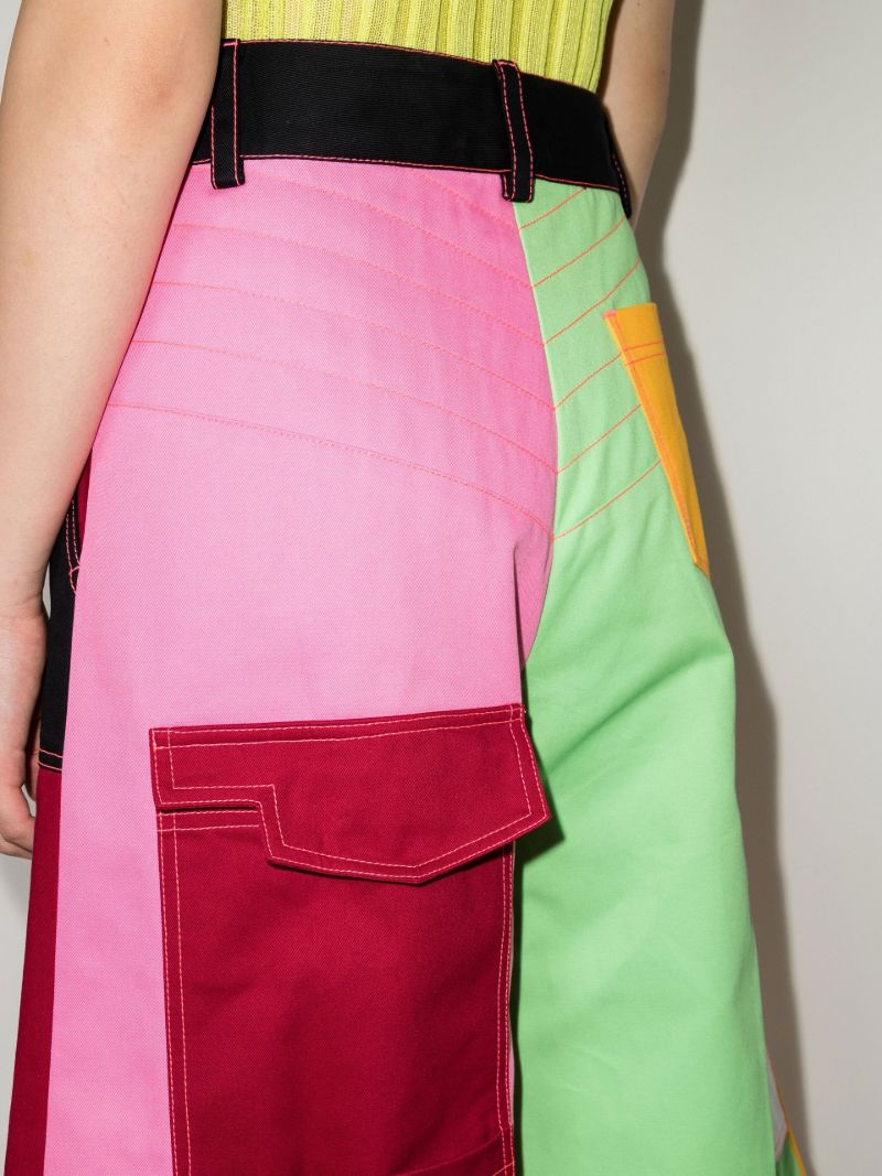 Multicolour Panelled Cropped Cotton Trousers