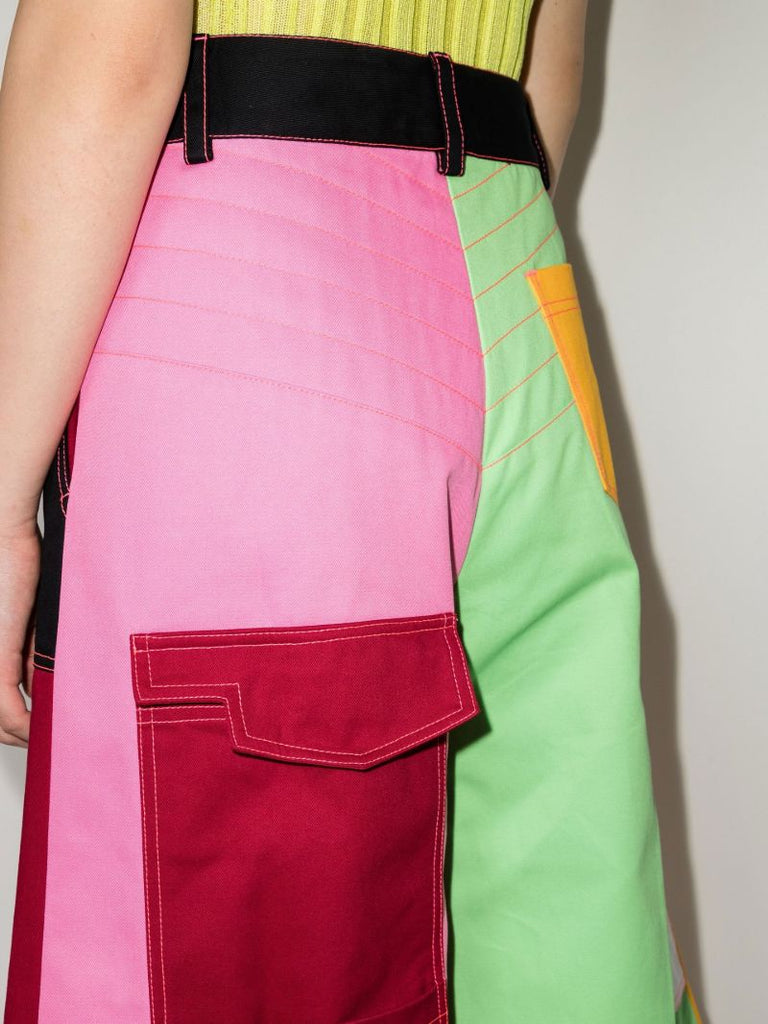 Multicolour Panelled Cropped Cotton Trousers