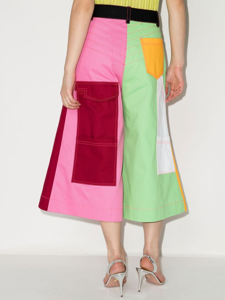 Multicolour Panelled Cropped Cotton Trousers