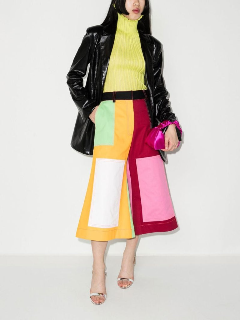 Multicolour Panelled Cropped Cotton Trousers