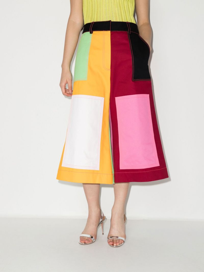 Multicolour Panelled Cropped Cotton Trousers