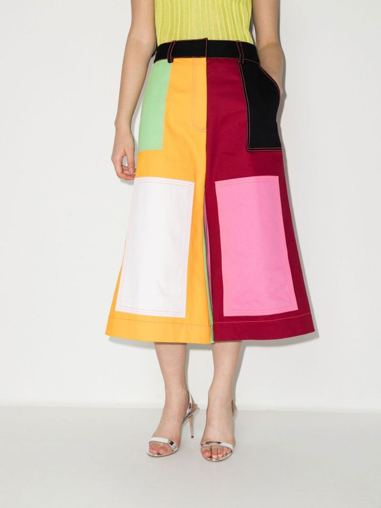 Multicolour Panelled Cropped Cotton Trousers