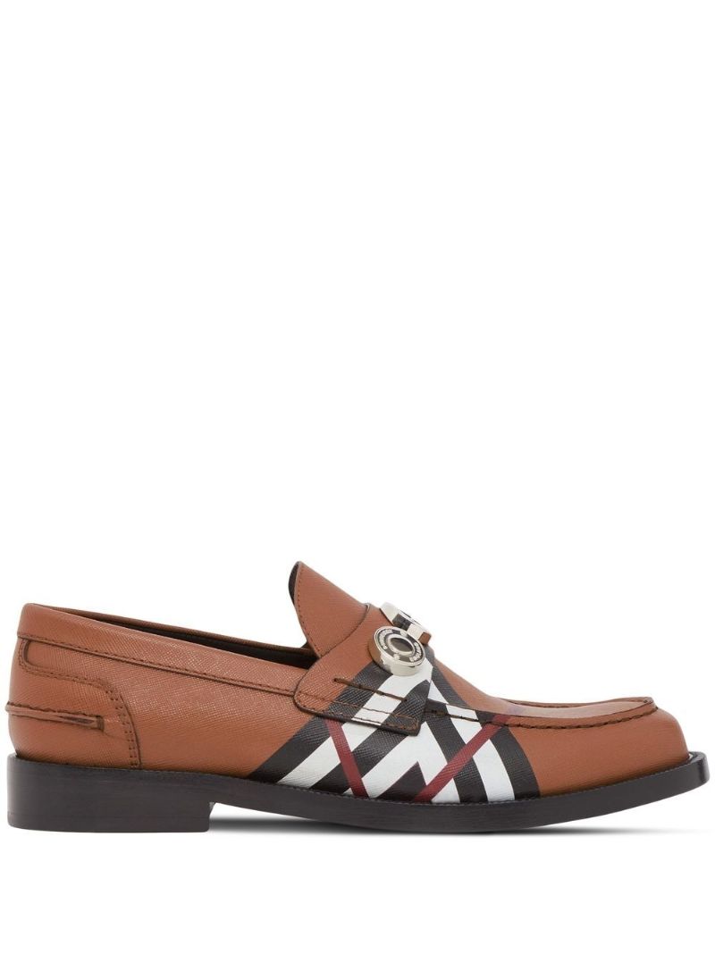 Brown Vintage Check Leather Loafers