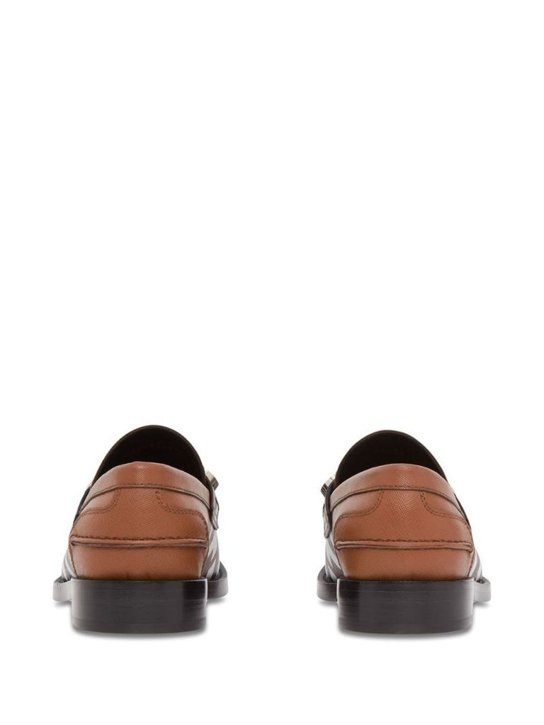 Brown Vintage Check Leather Loafers