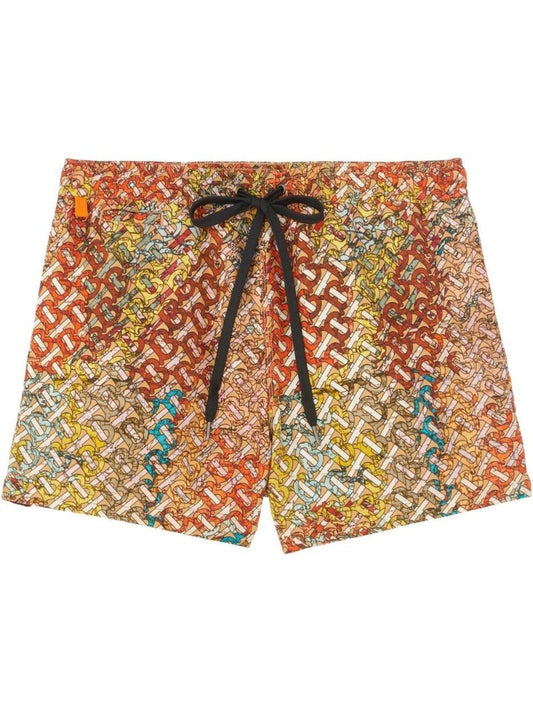 Brown Tb Monogram Print Swim Shorts