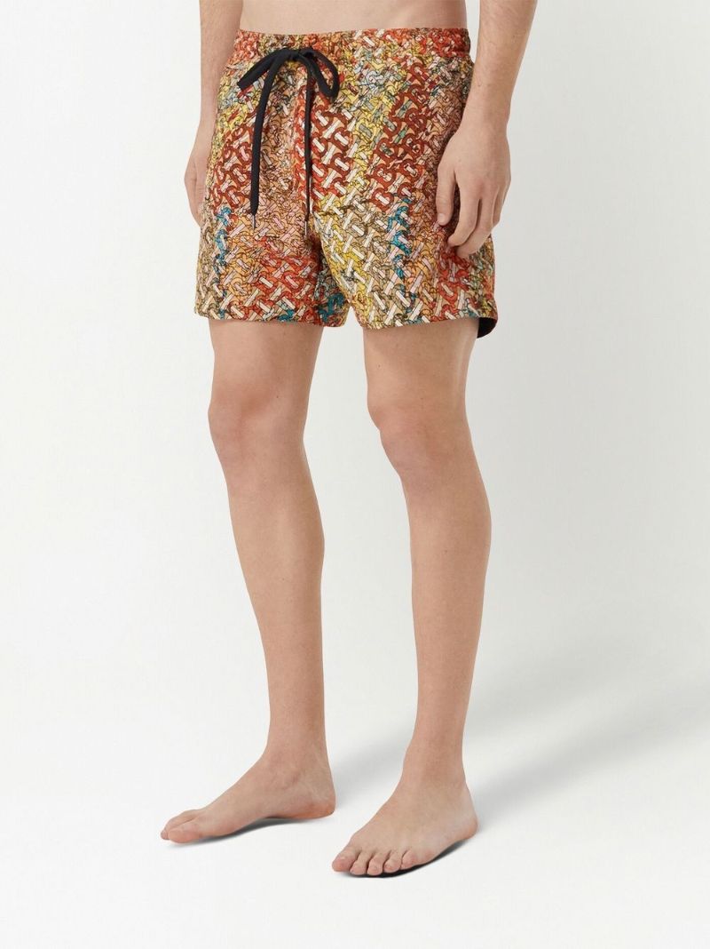 Brown Tb Monogram Print Swim Shorts