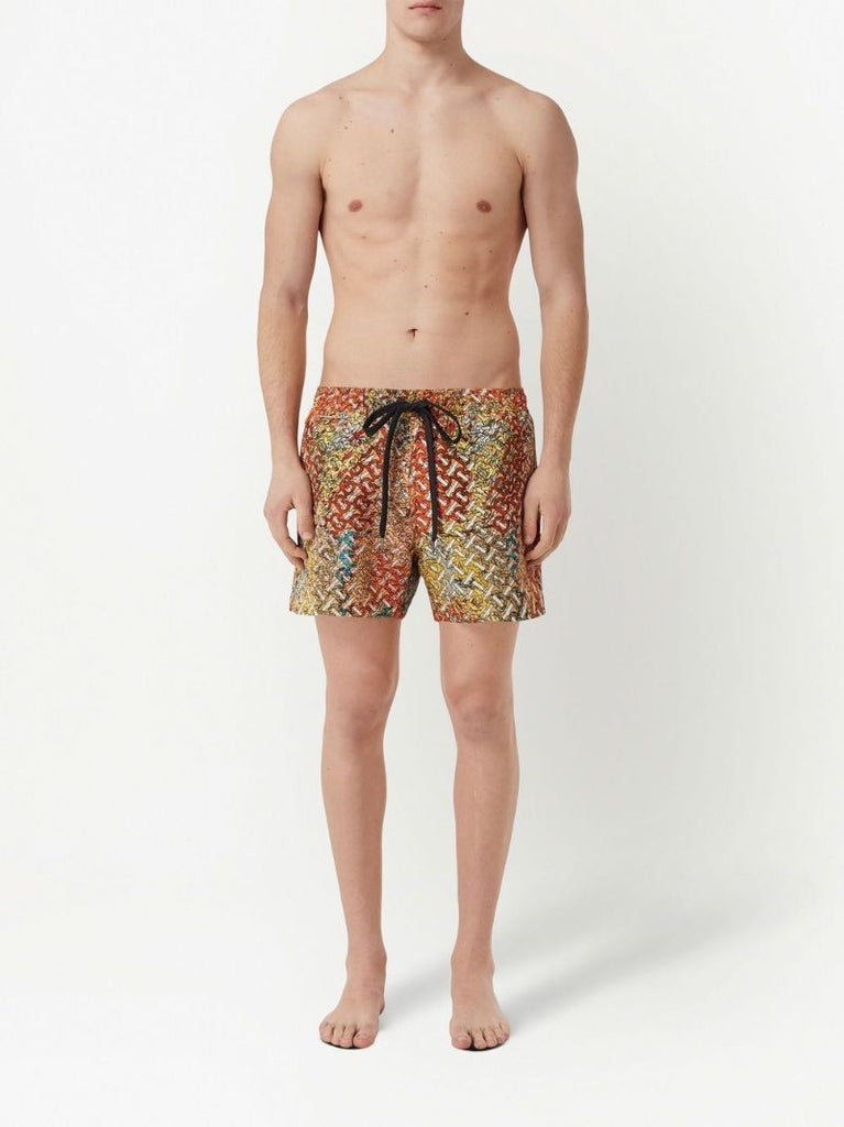 Brown Tb Monogram Print Swim Shorts