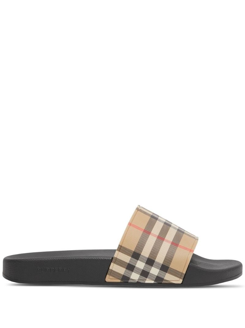 Neutral Vintage Check Slides