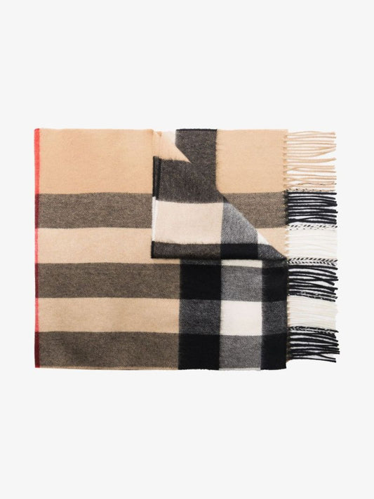 Neutral Mega Check Cashmere Scarf