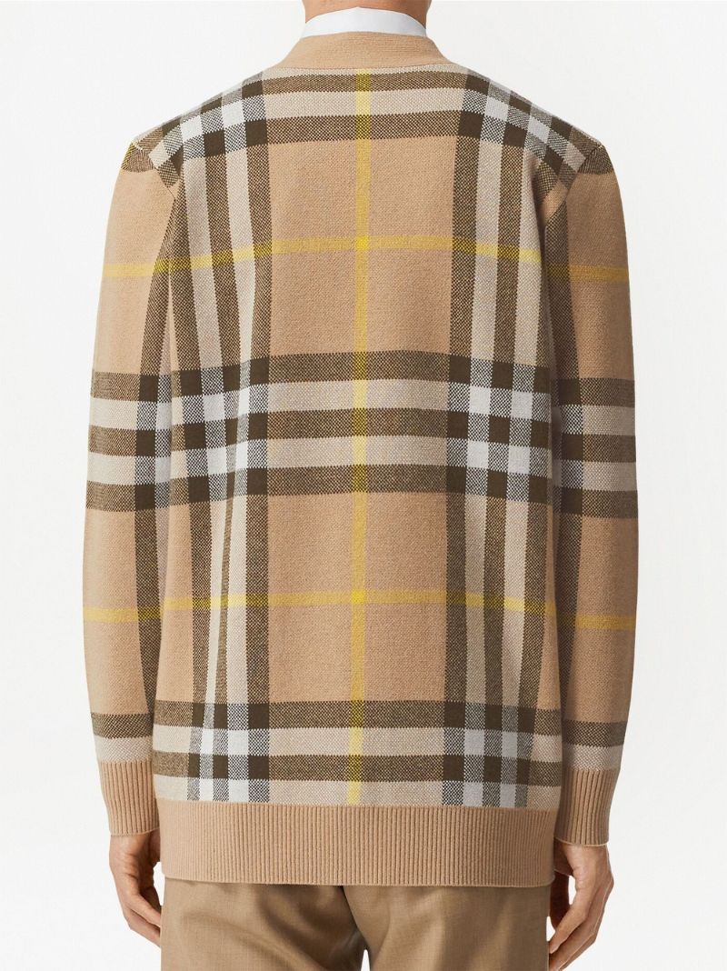 Brown Check Wool Cardigan