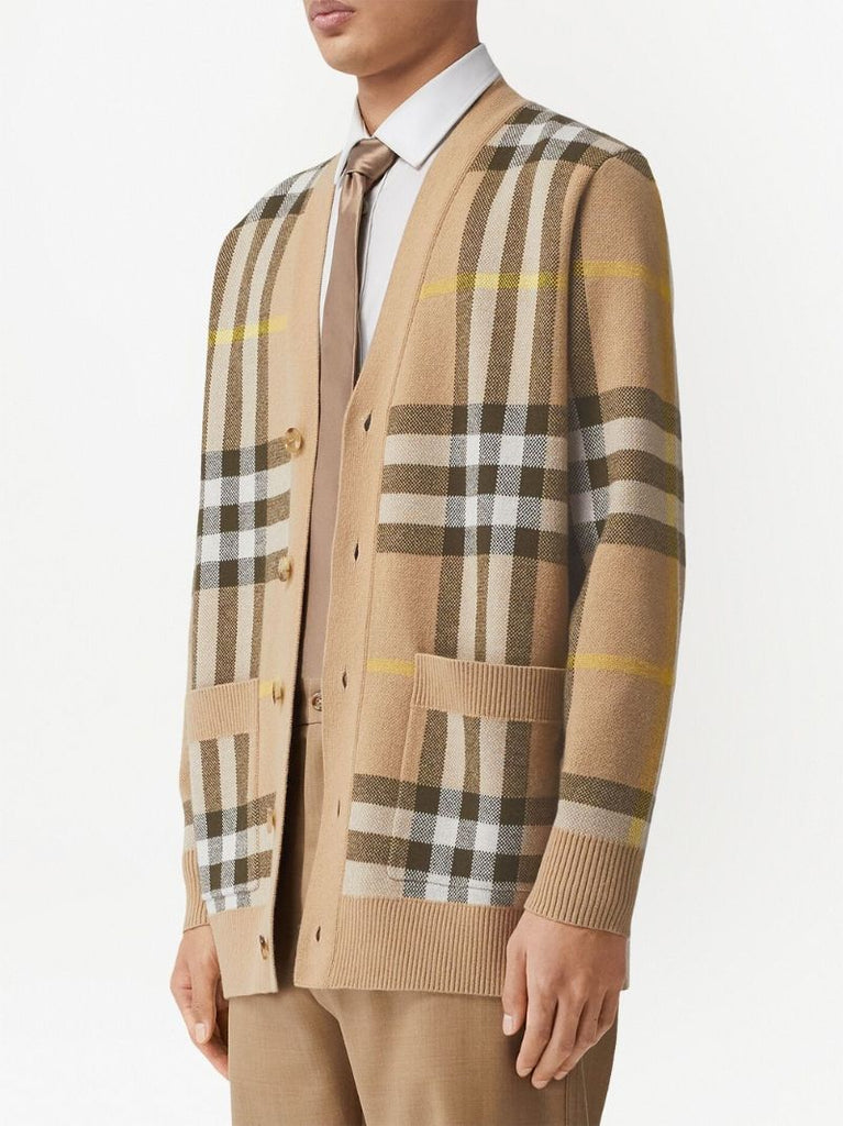 Brown Check Wool Cardigan