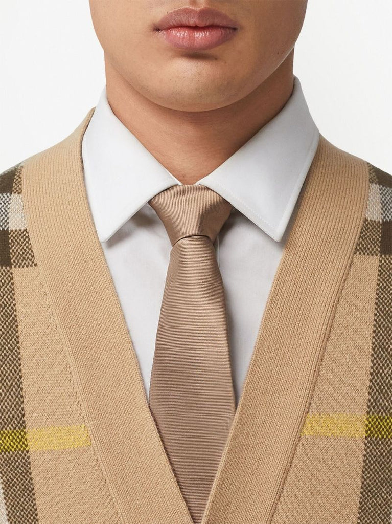 Brown Check Wool Cardigan