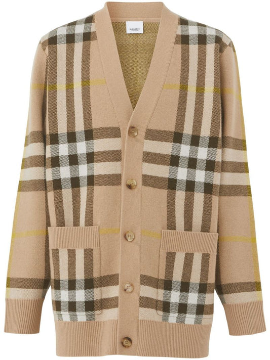 Brown Check Wool Cardigan