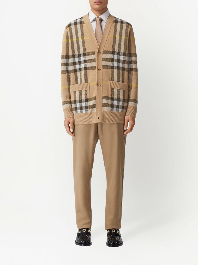 Brown Check Wool Cardigan