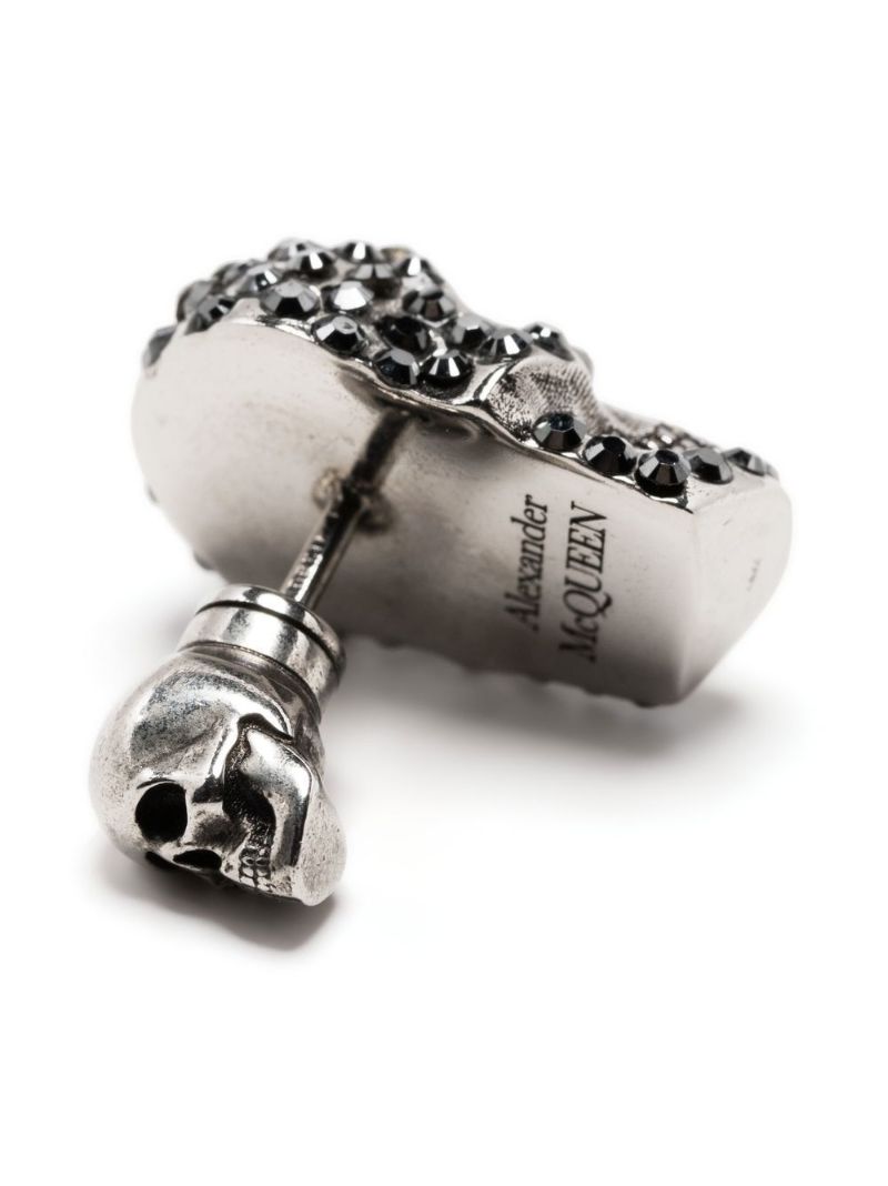Silver-tone Skull Crystal Earring