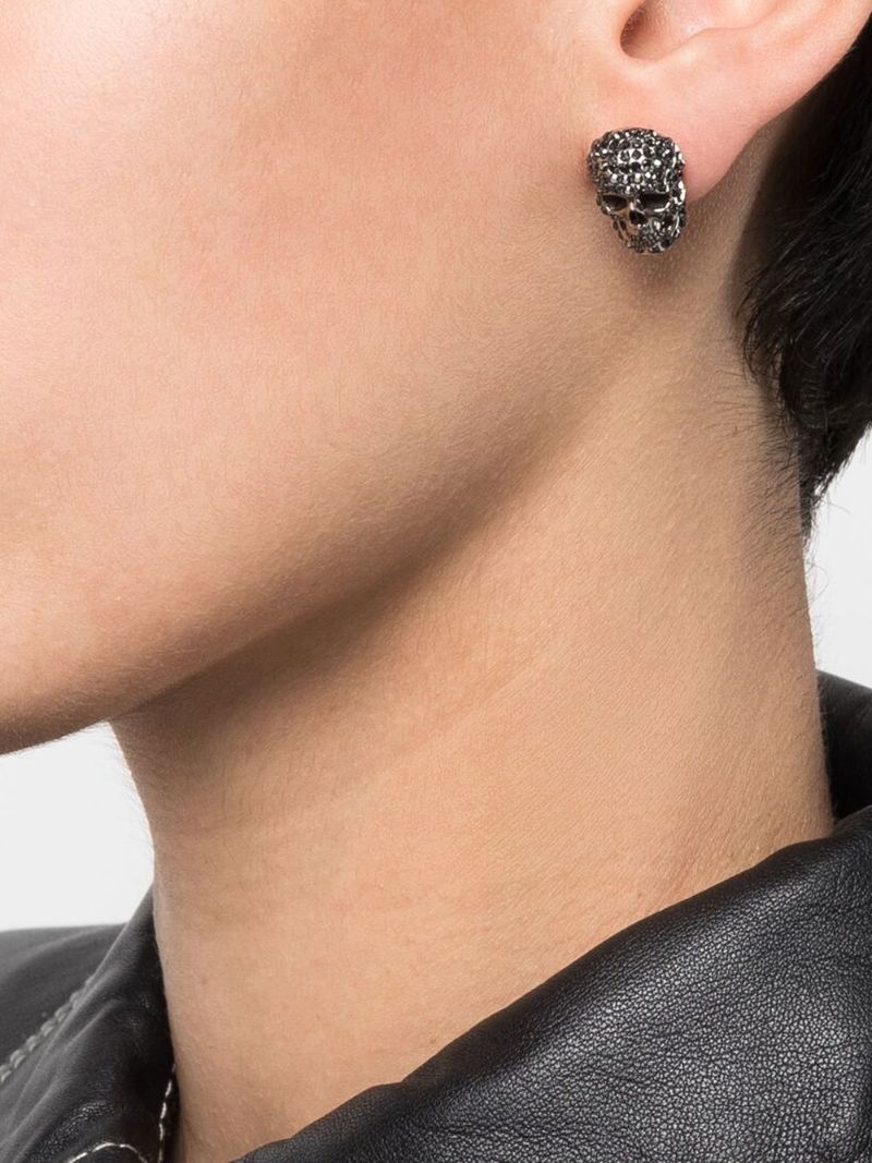 Silver-tone Skull Crystal Earring