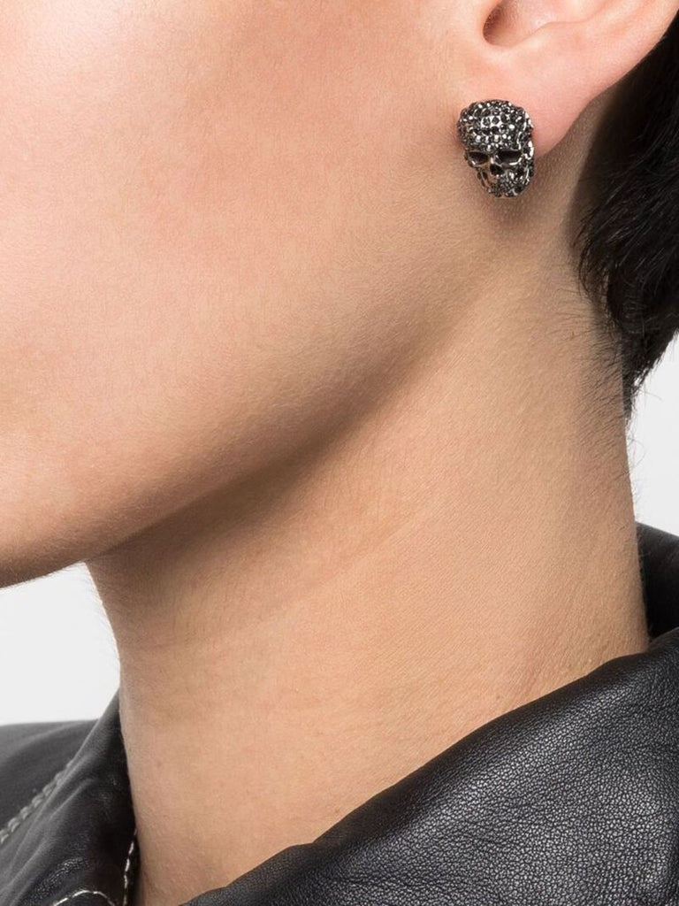 Silver-tone Skull Crystal Earring