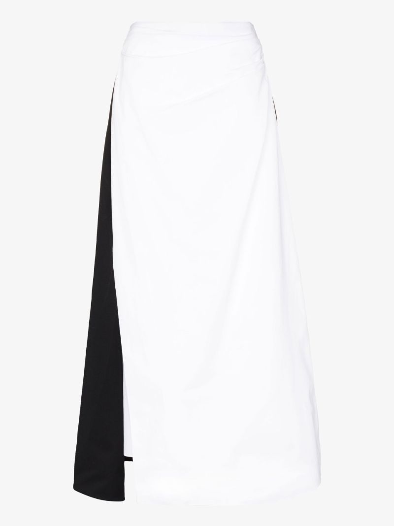 White Two Tone Cotton Midi Skirt