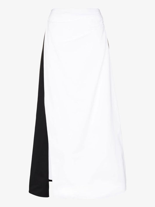 White Two Tone Cotton Midi Skirt