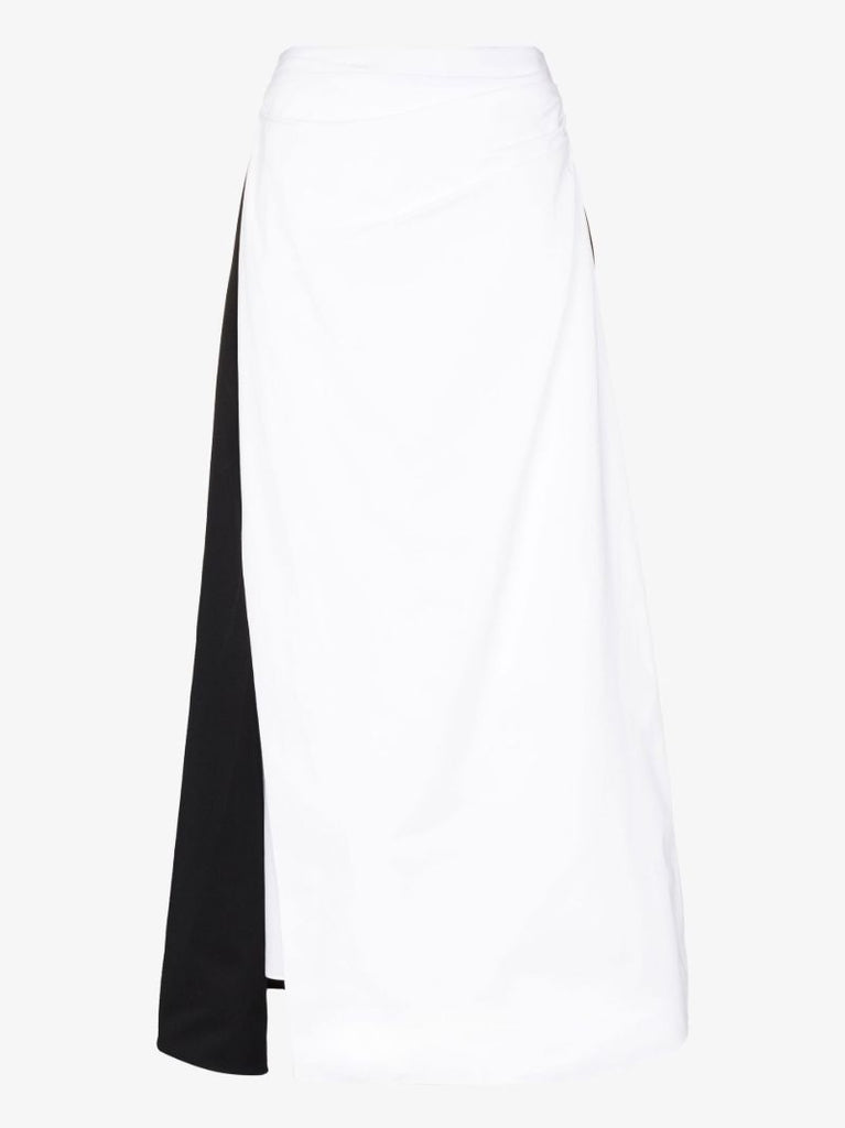White Two Tone Cotton Midi Skirt