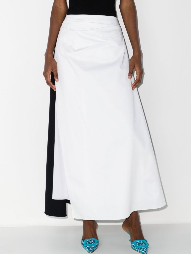 White Two Tone Cotton Midi Skirt