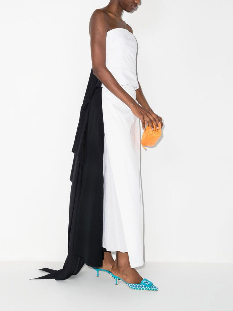 White Two Tone Cotton Midi Skirt