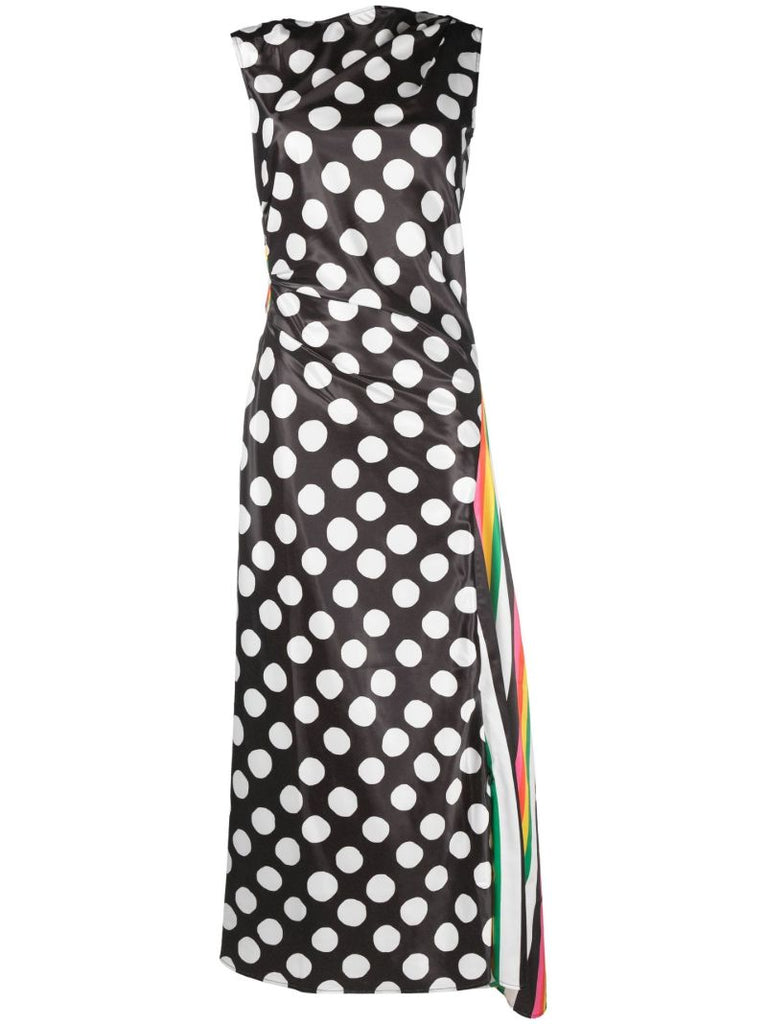 Black Polka Dot Striped Asymmetric Dress