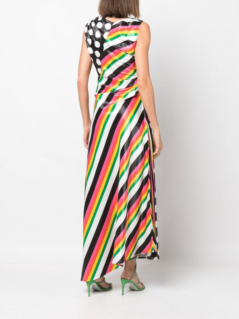 Black Polka Dot Striped Asymmetric Dress