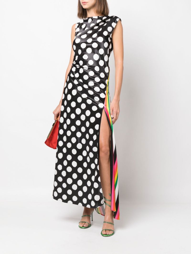 Black Polka Dot Striped Asymmetric Dress