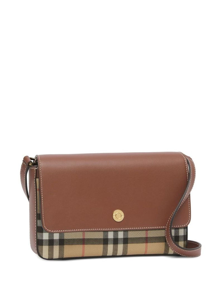 Brown Vintage Check Leather Cross Body Bag
