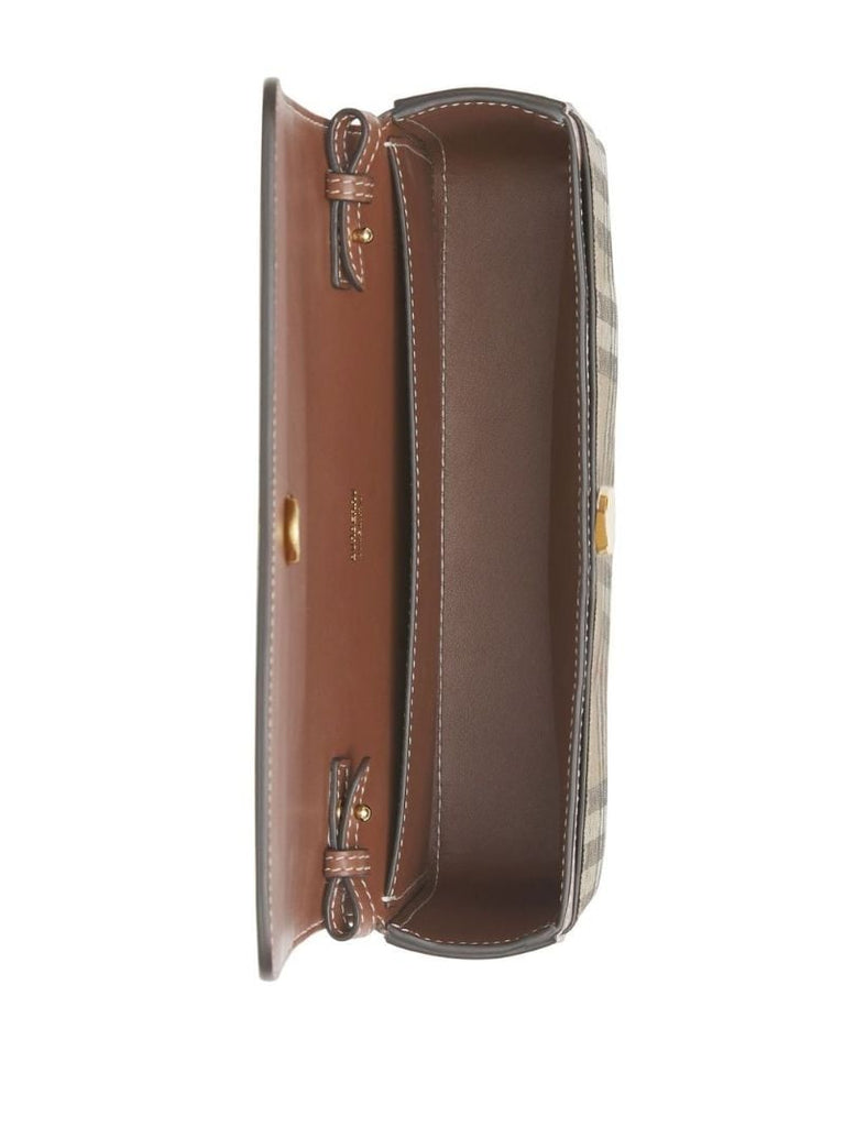 Brown Vintage Check Leather Cross Body Bag