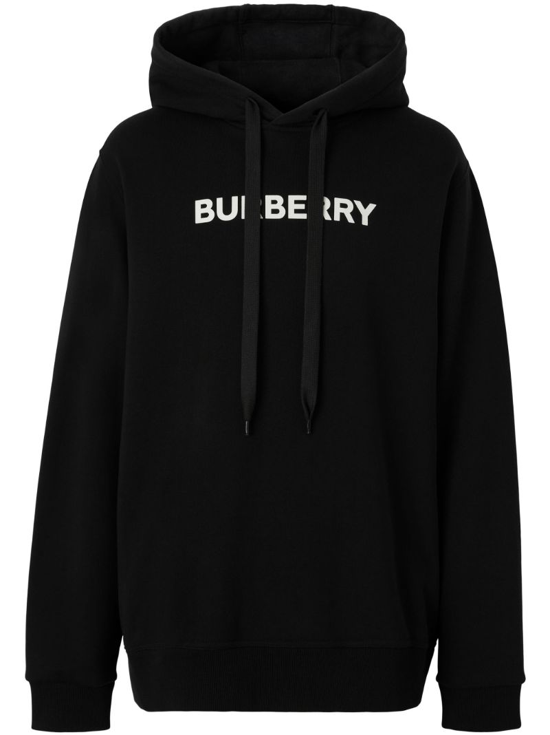Black Logo Print Cotton Hoodie