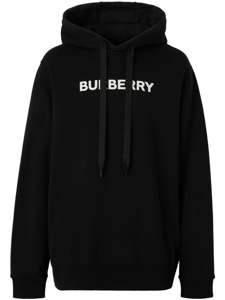 Black Logo Print Cotton Hoodie