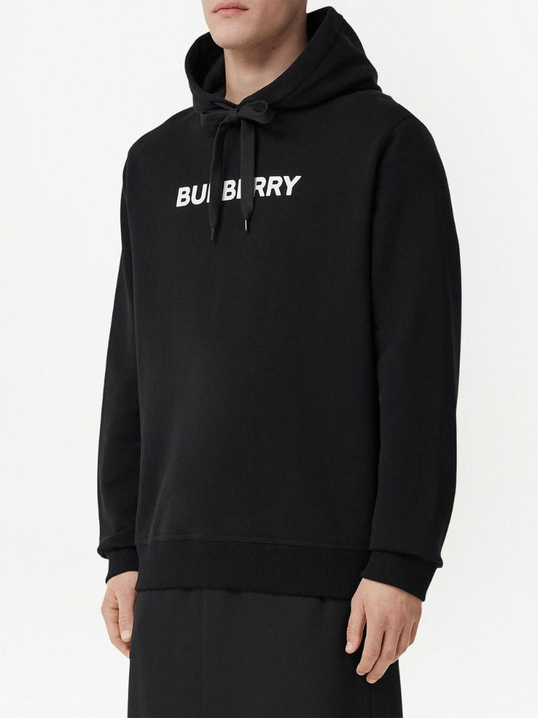 Black Logo Print Cotton Hoodie