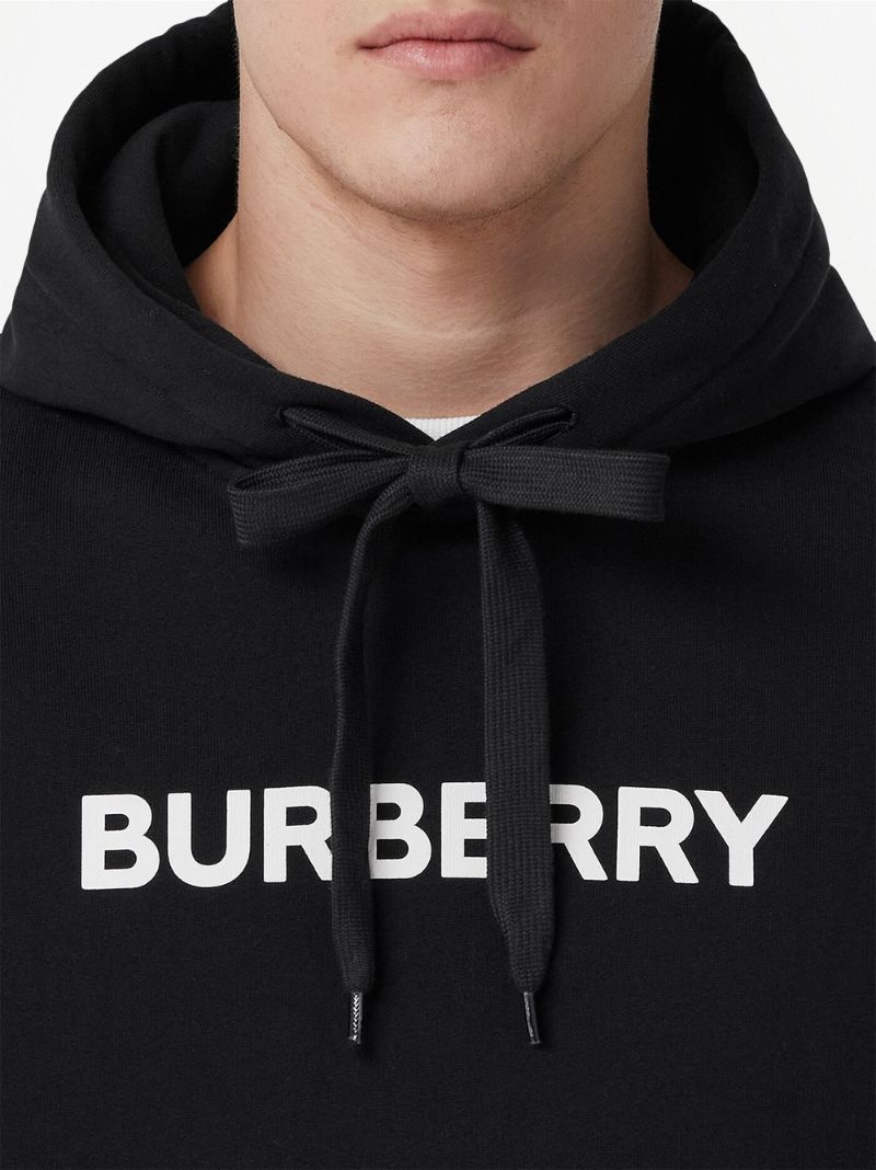 Black Logo Print Cotton Hoodie