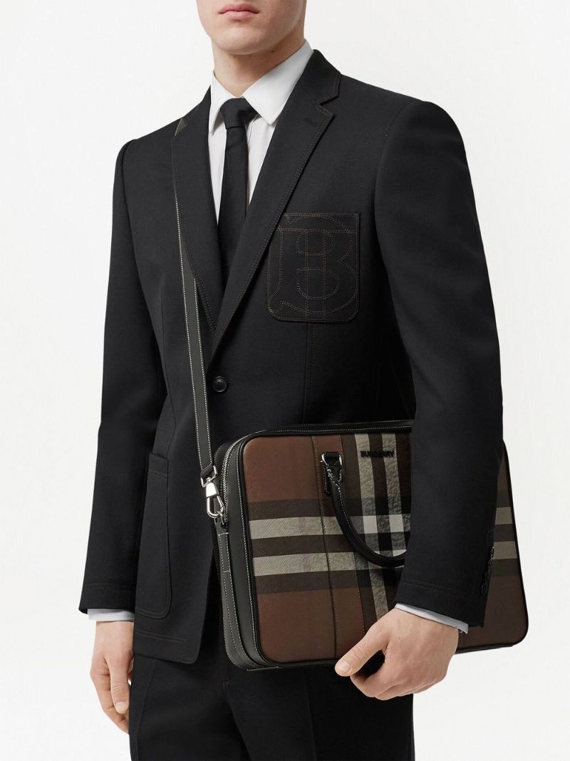 Brown Vintage Check Print Briefcase