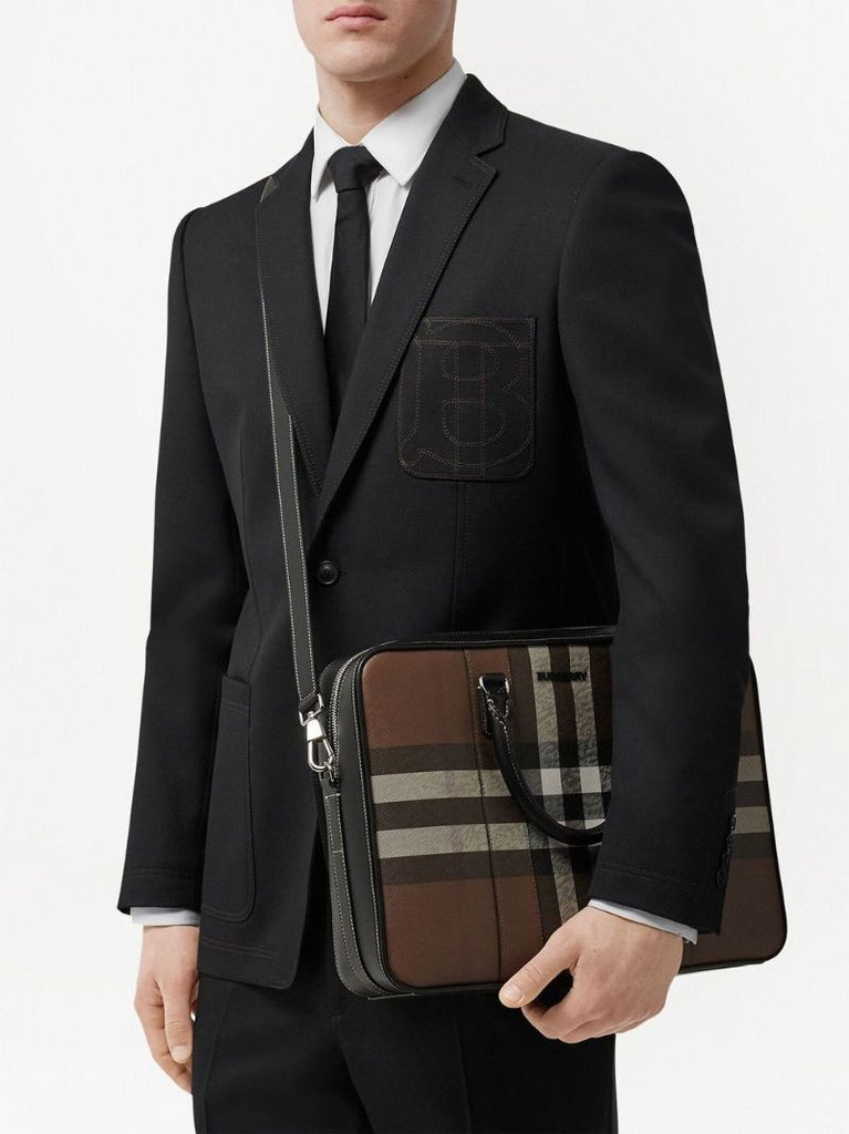 Brown Vintage Check Print Briefcase