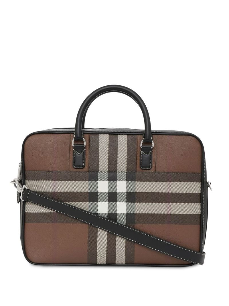 Brown Vintage Check Print Briefcase