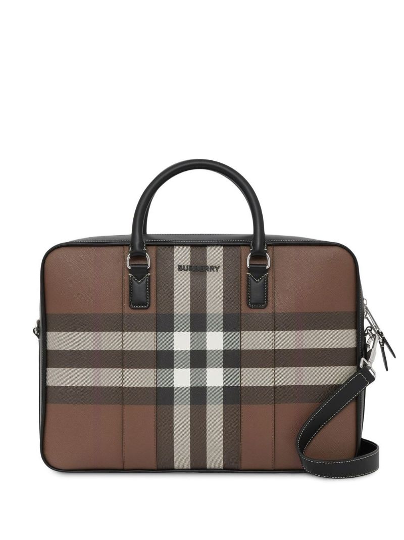 Brown Vintage Check Print Briefcase