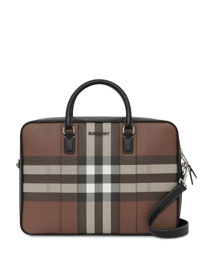 Brown Vintage Check Print Briefcase
