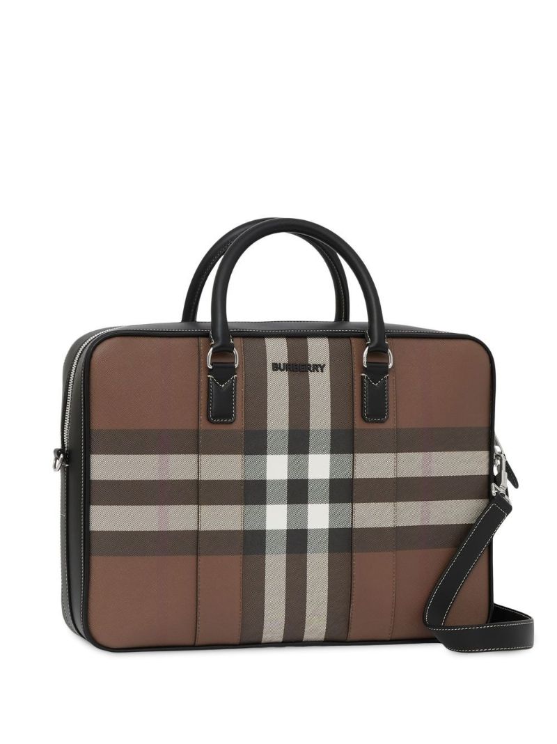 Brown Vintage Check Print Briefcase
