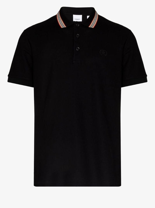 Black Icon Stripe Cotton Polo Shirt