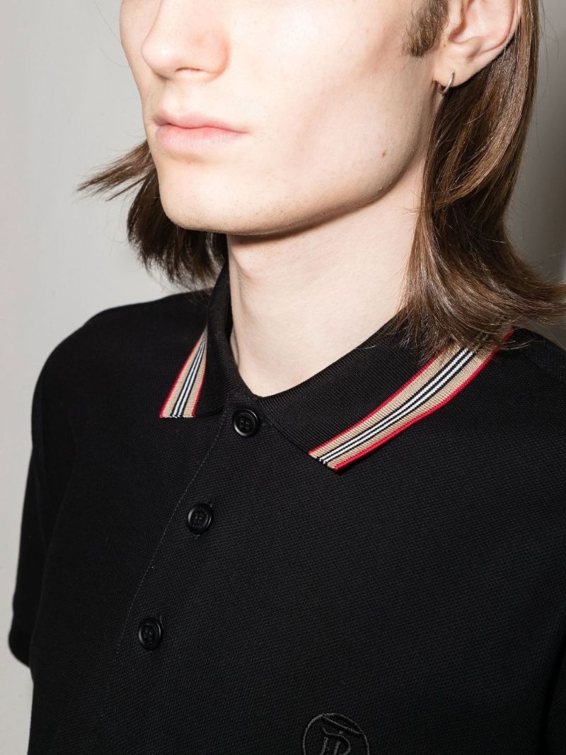 Black Icon Stripe Cotton Polo Shirt