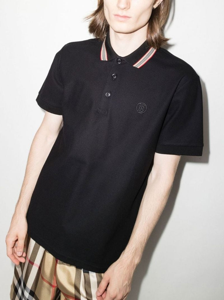 Black Icon Stripe Cotton Polo Shirt