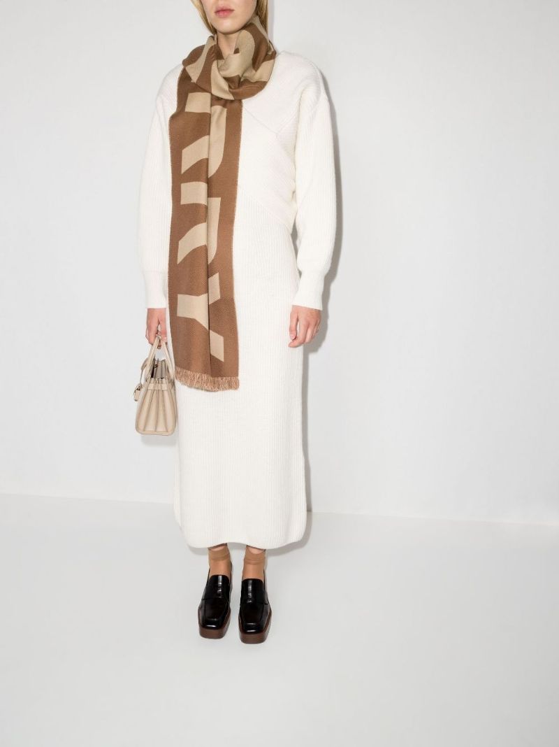 Brown Logo Wool Jacquard Scarf